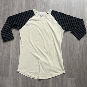 LuLaRoe Long Sleeve Top with Cream Body and Black Striped Sleeves xs
